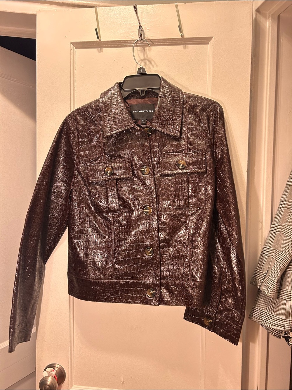 Who What Wear Brown Croc-Embossed Button Front Jacket
